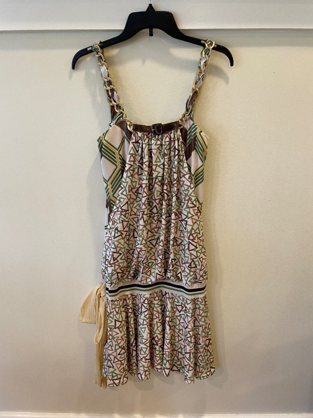 Retro Geometric Chain Strap Dress Mixed Print Drop Waist size M
